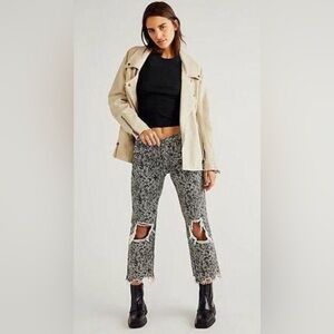 Free People Maggie Mid Rise Printed Jeans, 28